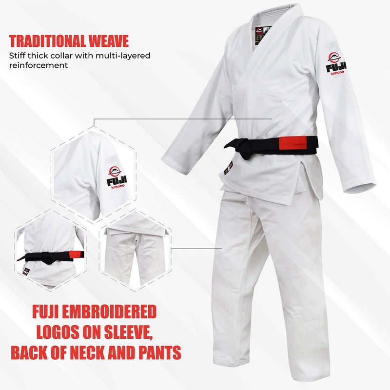 FUJI All-Around Brazilian Style Jiu Jitsu Uniform, White (Black Lettering), Size A3 - Image 4